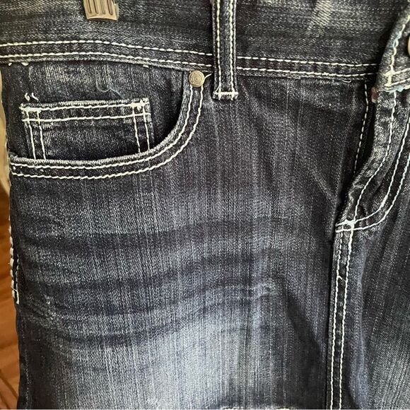 Maurices Embellished Y2K Micro Mini Whiskered Denim Jean Skirt Juniors 11/12 - Picture 3 of 13